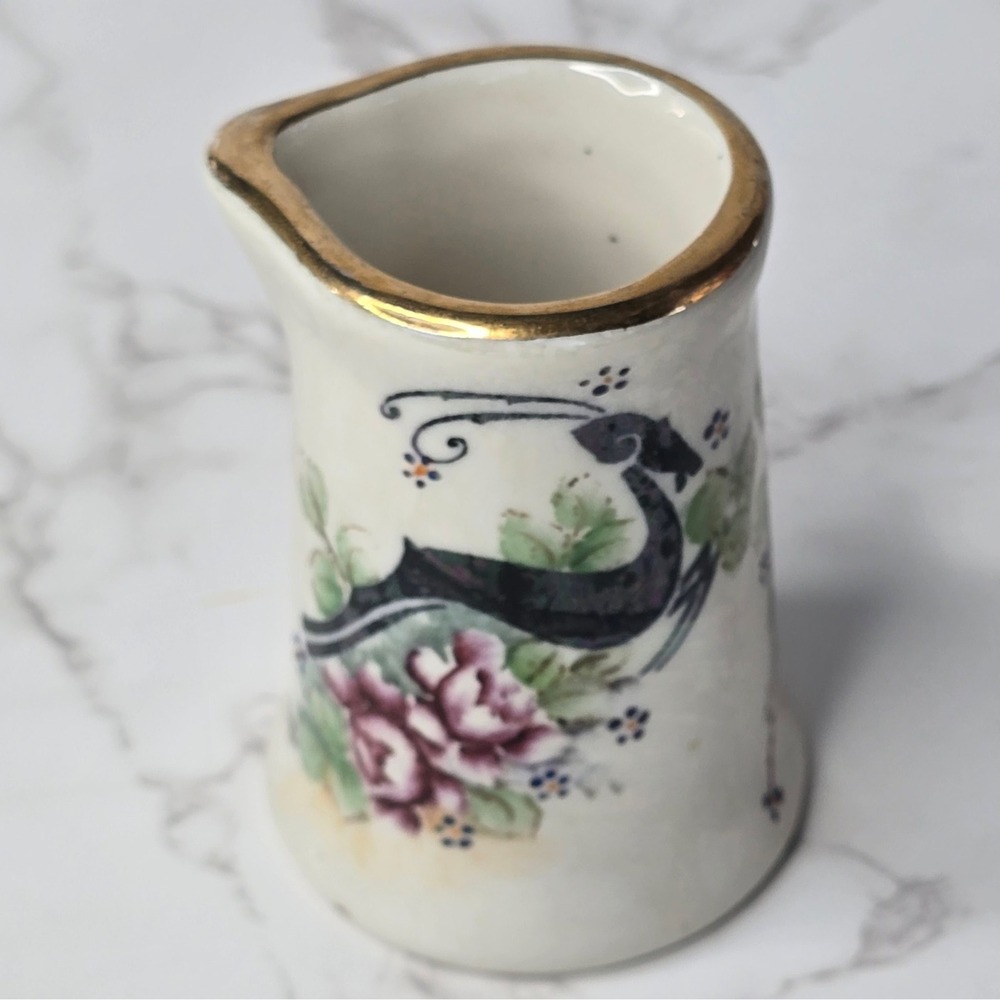 Vintage Syracuse Art Deco Old Ivory Hand Painted Gazelle Rose Creamer Gold Rim